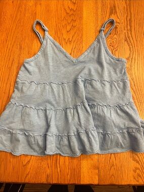 Women's Light Blue Ruffle Tiered Cami Tank Top